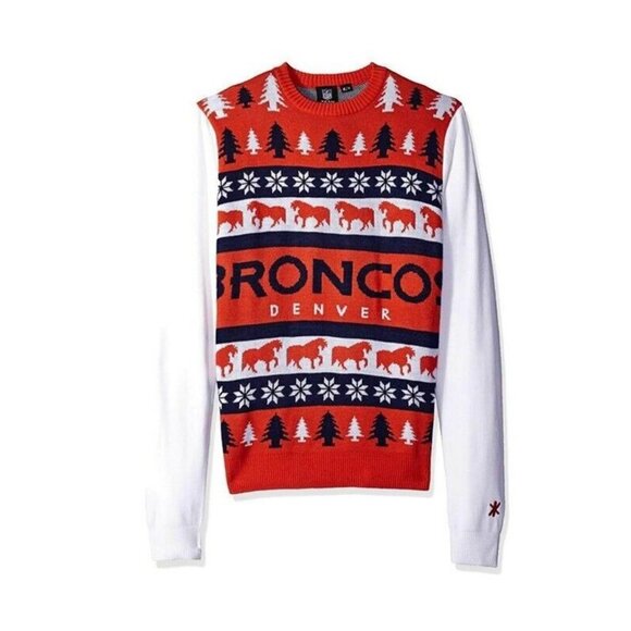 NFL Denver Broncos Christmas Party Ugly Holiday Sweater Mens Size M Busy Block - Picture 1 of 6